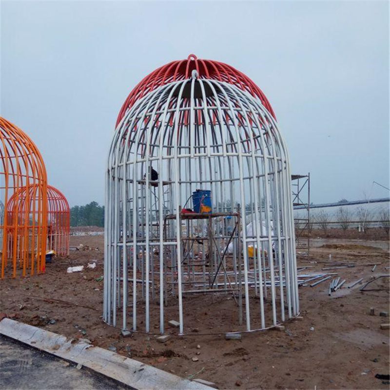 鳥籠雕塑廠家，鏤空烤漆工藝，廣場不銹鋼景觀雕塑