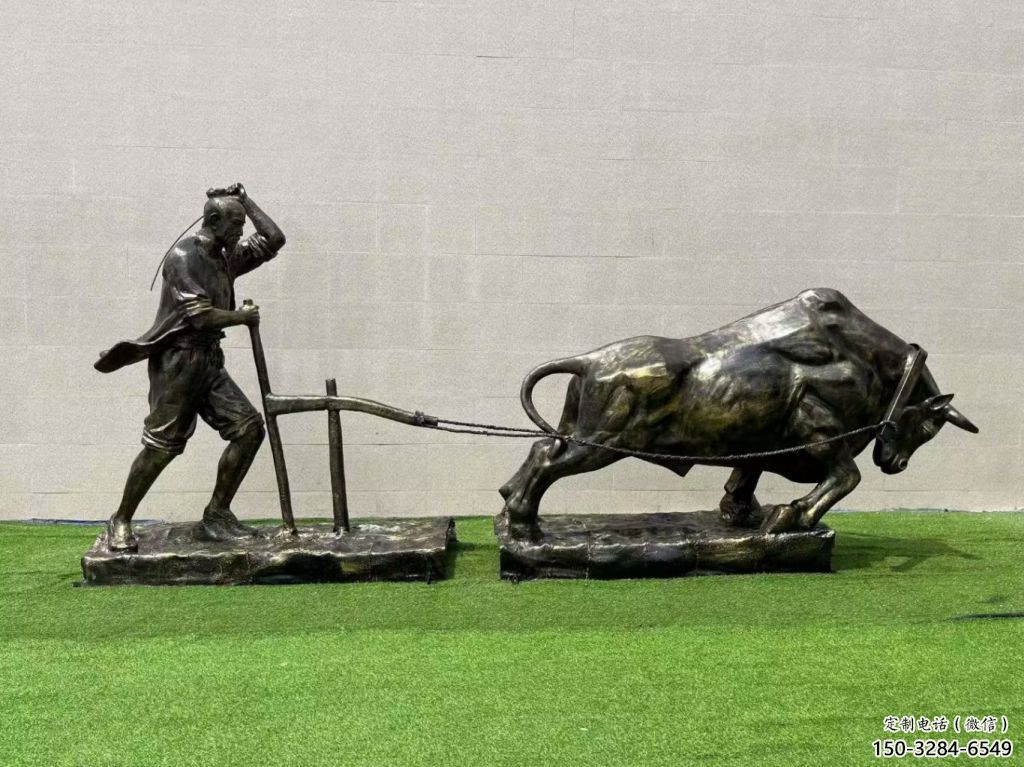 仿古農耕牛雕塑供應 庭院彩繪雕塑 田間雕塑小品