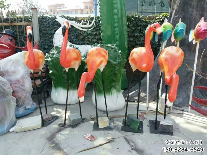 公園玻璃鋼火烈鳥雕塑 酒店門口雕塑 彩繪擺件