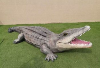 彩繪玻璃鋼鱷魚雕塑 仿真動物雕塑 步行街?jǐn)[件