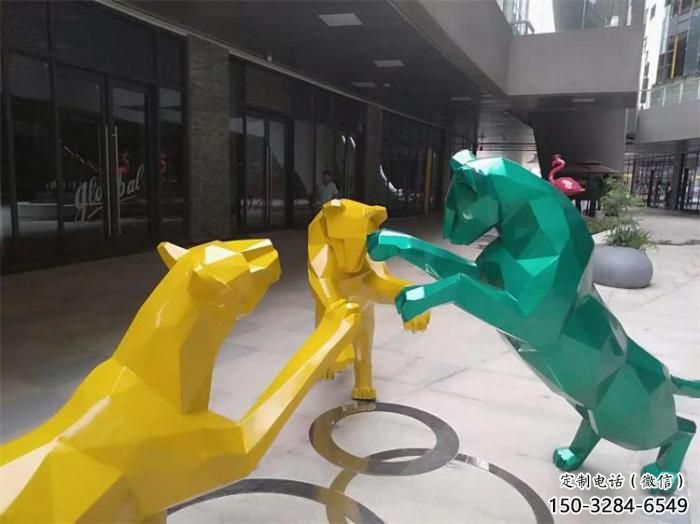 酒店不銹鋼豹子雕塑廠家 庭院仿真雕塑 彩繪小品