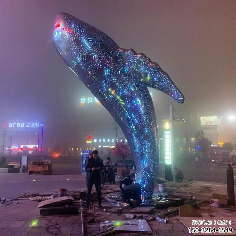 大型鯨魚雕塑，鏤空燈光原理，戶外公園廣場擺件 (1)