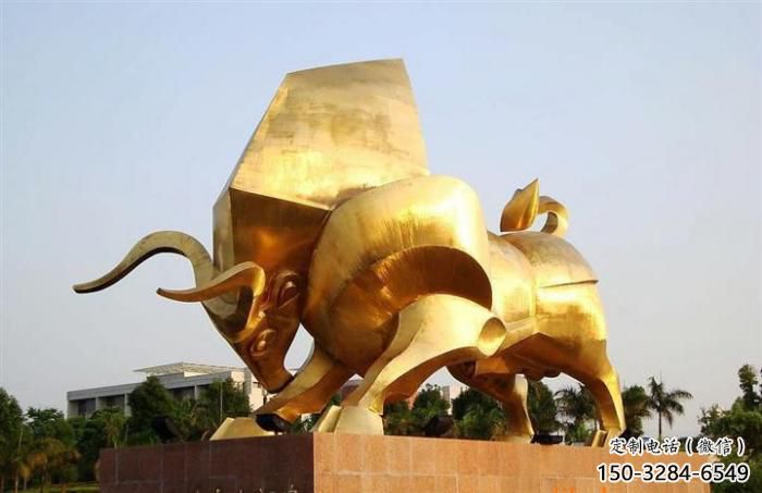 不銹鋼水牛雕塑，田間景觀小品，抽象幾何原理 (5)