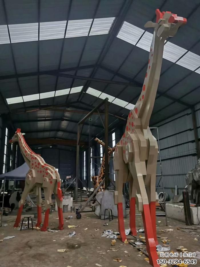 不銹鋼長頸鹿雕塑，異形幾何動物，售樓處小區擺件 (6)