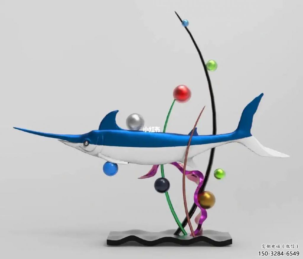 玻璃鋼劍魚雕塑制作廠家，海洋生物雕塑，大型雕塑