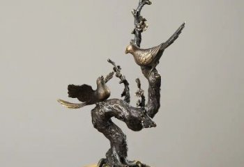 園林喜鵲鑄銅雕塑 田間彩繪雕塑 仿真擺件