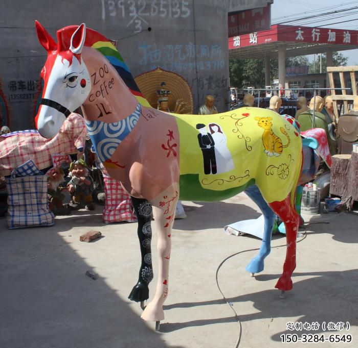 庭院小馬雕塑廠家，現代小品，彩繪工藝
