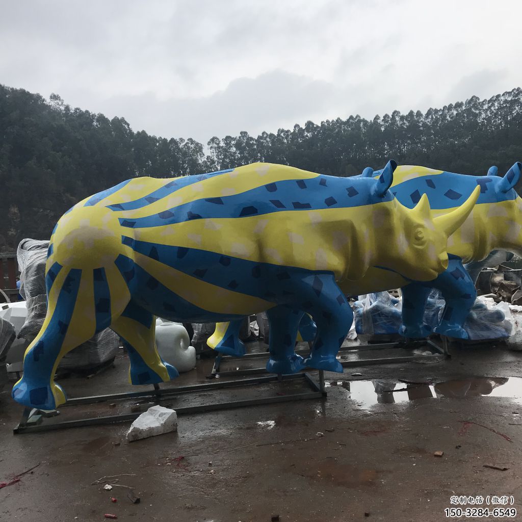 街道犀牛雕塑，鑄銅農耕雕塑，古銅效果