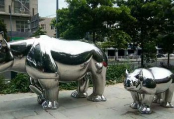 園林犀牛雕塑，噴漆運動雕塑，網(wǎng)格形式