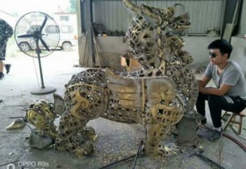 室內(nèi)貔貅雕塑，拉絲海洋雕塑，抽象效果