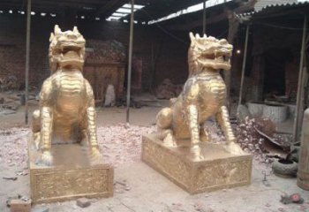 公園麒麟雕塑，噴砂發(fā)光雕塑，鑄銅工藝