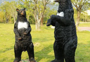 小區黑熊雕塑，拉絲動物雕塑，抽象效果