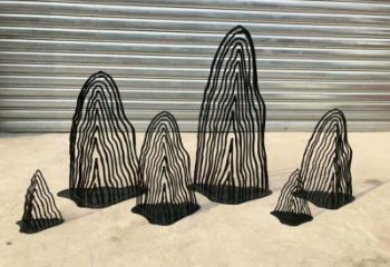 園林假山雕塑，噴漆景觀雕塑，網格形式