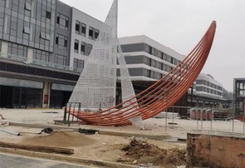 室內(nèi)帆船雕塑，拉絲景觀雕塑，抽象效果