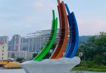 小區(qū)帆船雕塑，拉絲景觀雕塑，抽象效果