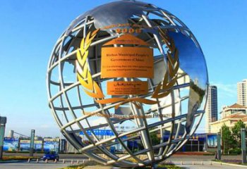 小區地球儀雕塑，拉絲景觀雕塑，抽象效果