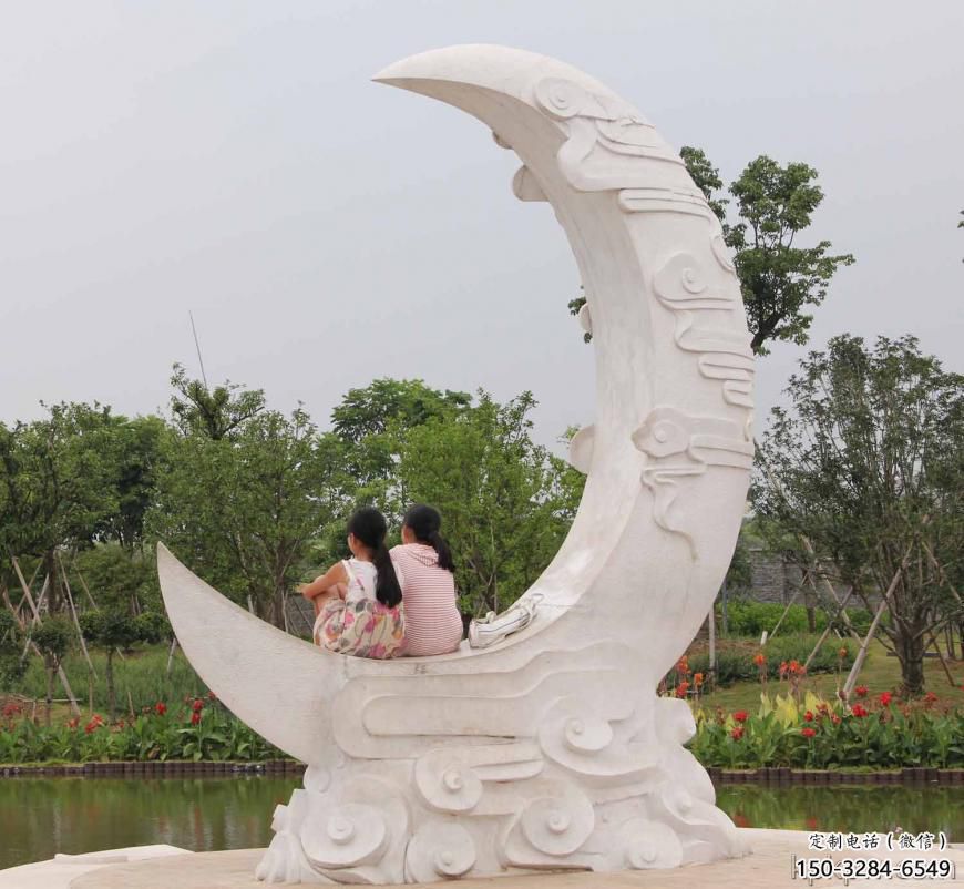 園林月亮雕塑，噴漆景觀雕塑，網格形式