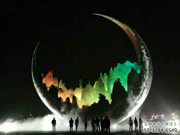 城市月亮雕塑，網格體育雕塑，古銅效果