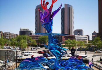 街道海浪雕塑，鍛造景觀雕塑，古銅效果