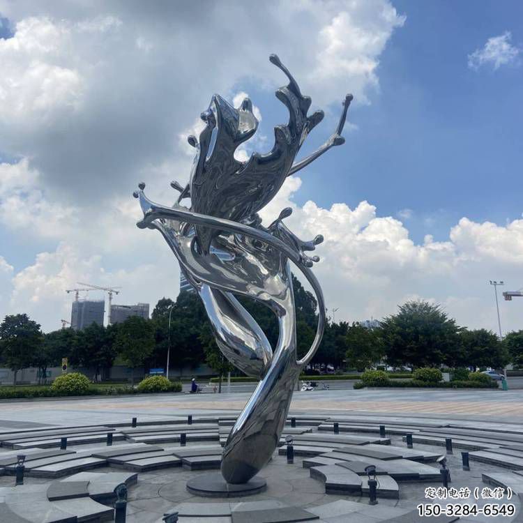 園林海浪雕塑，噴漆景觀雕塑，鏡面形式