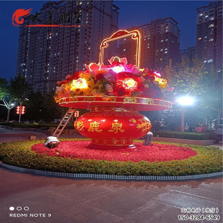 花籃雕塑，仿古景觀雕塑，彩繪擺件