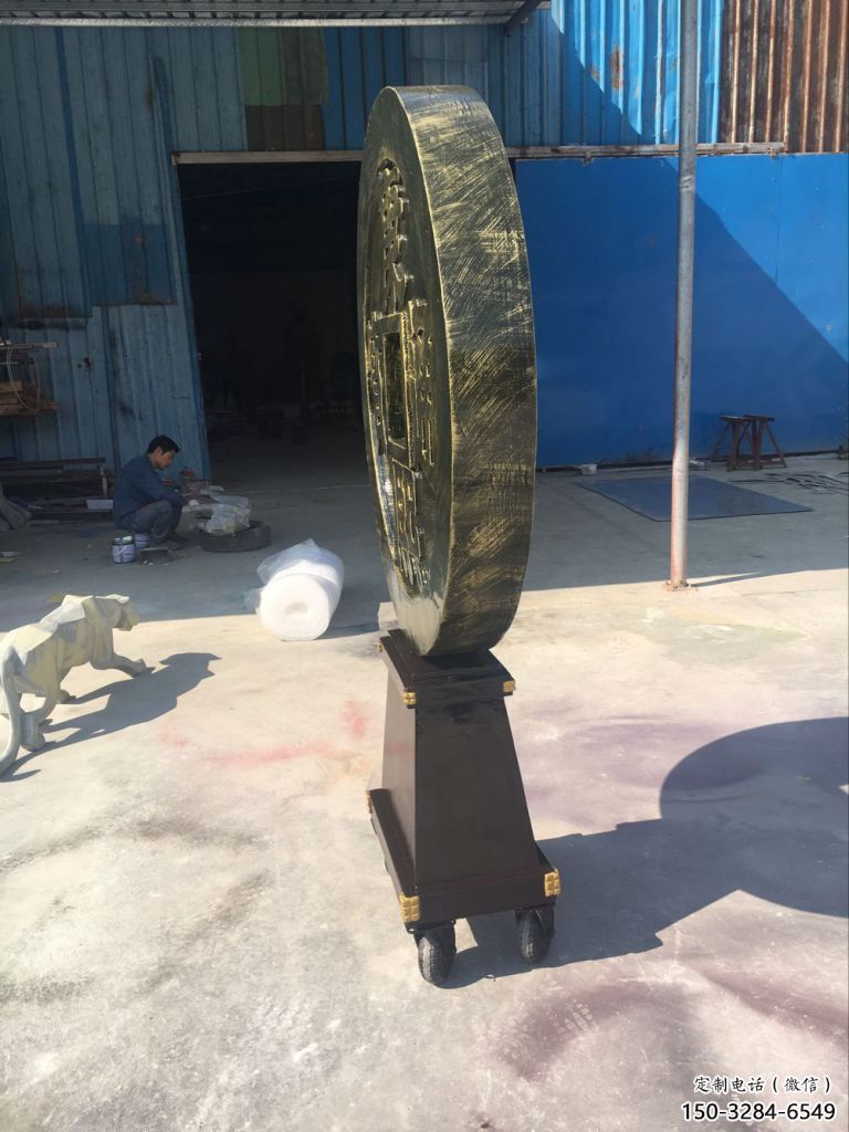 城市銅錢雕塑，仿古標識雕塑，古銅效果