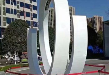 售樓部圓環雕塑，噴砂發光雕塑，烤漆題材