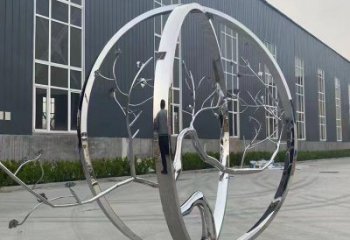 庭院圓環(huán)雕塑，鏡面歐式雕塑，網(wǎng)格形式