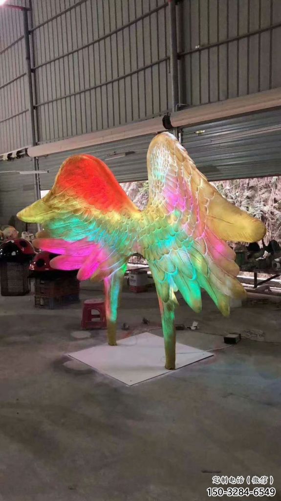 售樓部翅膀雕塑，噴砂發光雕塑，烤漆題材