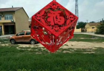 城市福字雕塑，網格體育雕塑，古銅效果