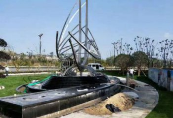 噴漆船艇雕塑 中式村口小品 草地雕塑