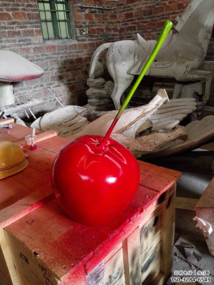 拉絲櫻桃雕塑 鏤空創意擺件 別墅區雕塑