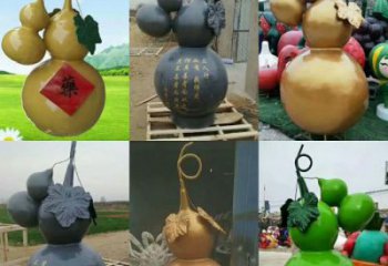 葫蘆雕塑生產，彩繪工藝制作，仿真植物雕塑擺件