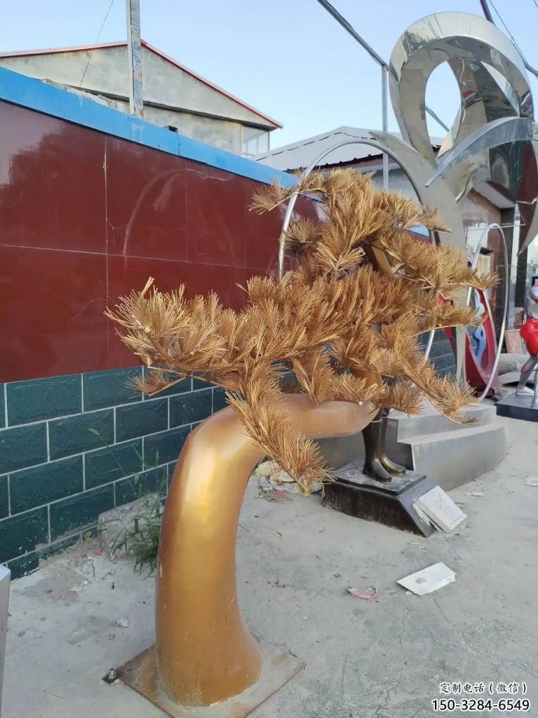 農村松樹雕塑 抽象藝術植物雕塑 烤漆大樹雕塑