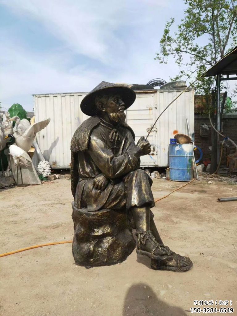 大型釣魚雕塑 歐式步行街姜太公雕塑 彩繪民俗雕塑