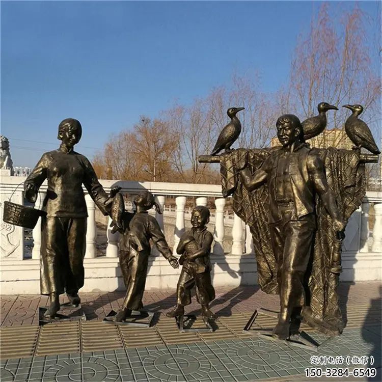 抽象漁民雕塑 店門口彩繪雕塑 步行街擺件