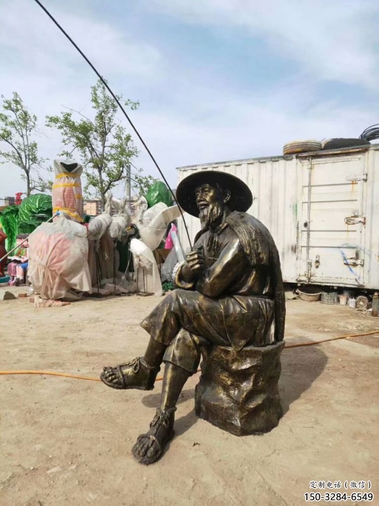 烤漆漁民雕塑 鑄銅民俗雕塑 室內捕魚雕塑