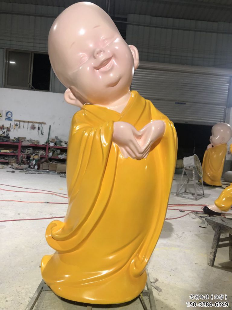 烤漆小和尚雕塑 鑄銅兒童雕塑 室內肖像雕塑