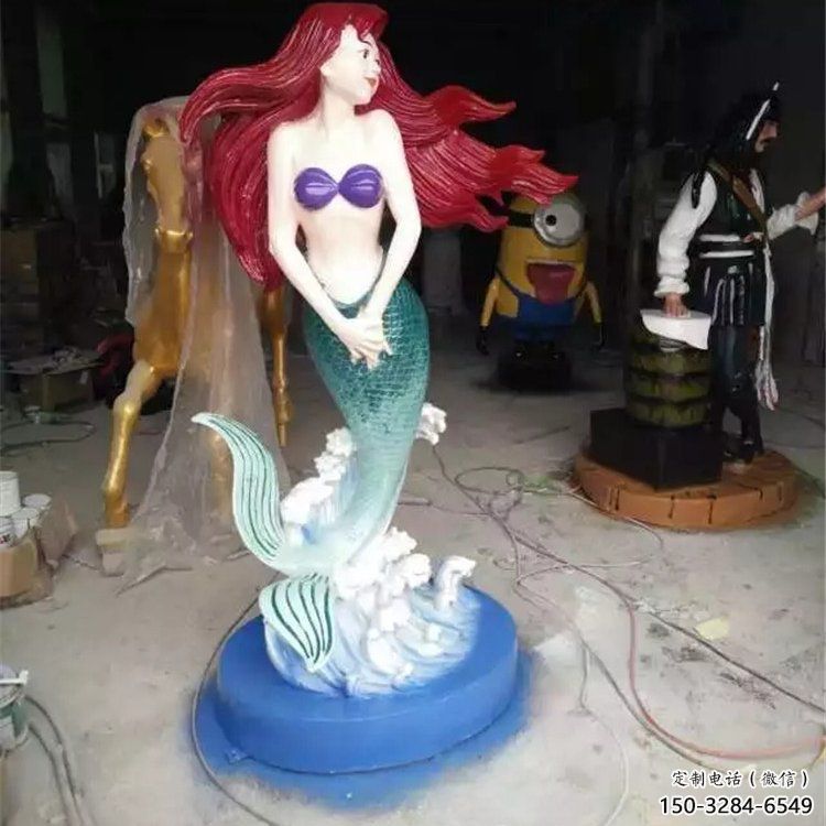 商業(yè)街美人魚雕塑 烤漆雕塑 彩繪動漫雕塑