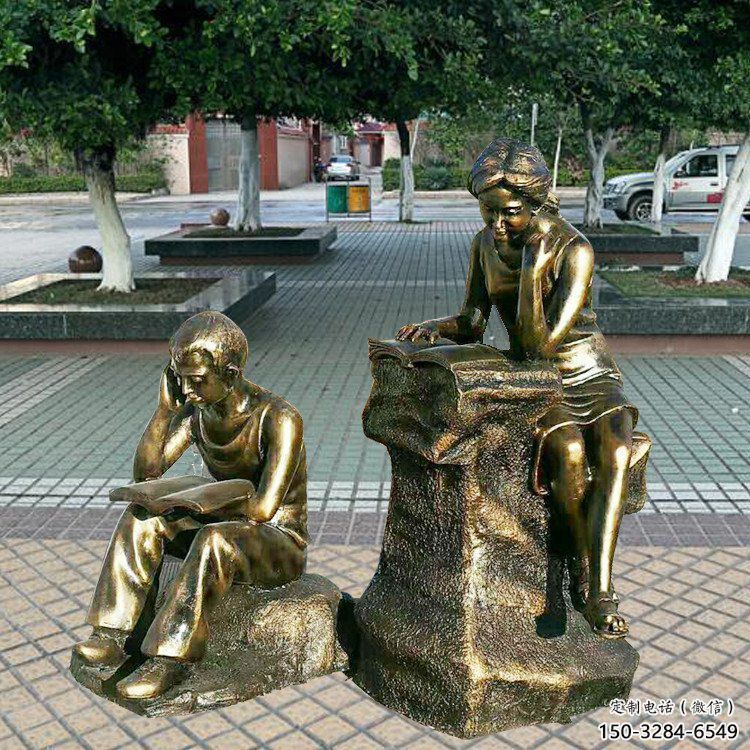 農(nóng)村看書雕塑 抽象藝術(shù)學(xué)生雕塑 烤漆人物雕塑