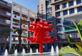 拉絲中國結雕塑 鏤空創意雕塑 別墅區文化雕塑