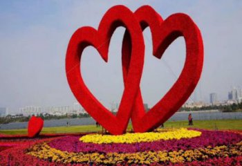大門口雙心雕塑 發光公園雕塑 仿真心心相印雕塑
