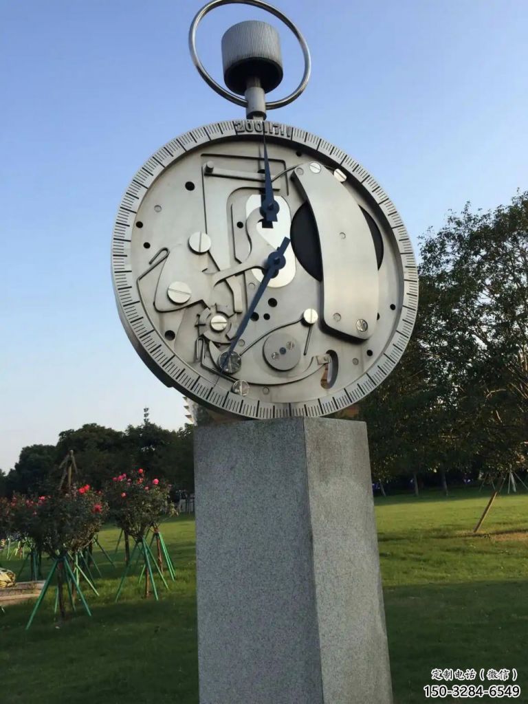 創意鐘表雕塑 啞光時鐘雕塑 公園雕塑