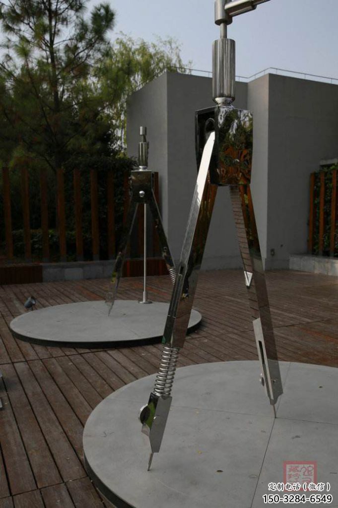 戶外圓規(guī)雕塑 噴漆景觀雕塑 燈光標(biāo)識雕塑