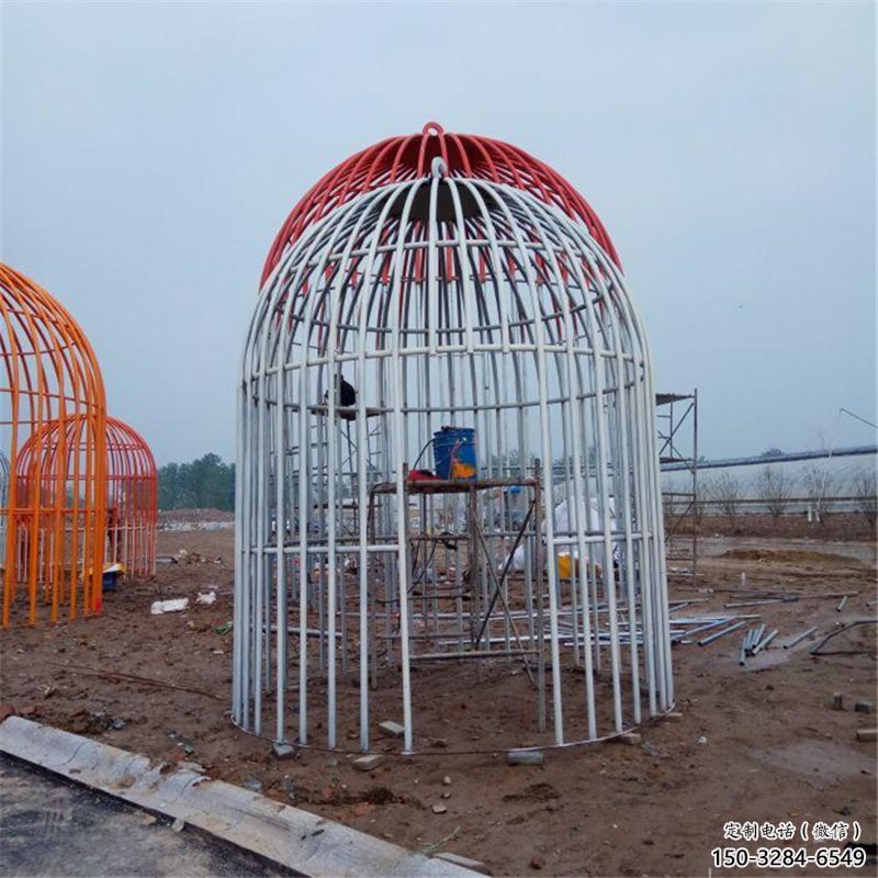 鳥籠雕塑 烤漆大型鳥籠子雕塑 彩繪籠子雕塑