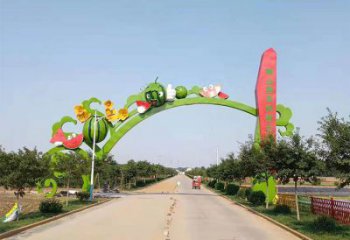 水果拱門雕塑，仿真植物標識建筑，玻璃鋼大門雕塑