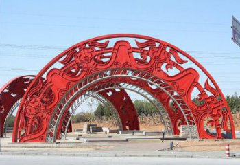 景區(qū)拱門雕塑,鏤空透雕設(shè)計(jì)，不銹鋼鏤空大門雕塑