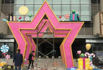 五角星門頭雕塑，烤漆工藝，不銹鋼烤漆門頭雕塑