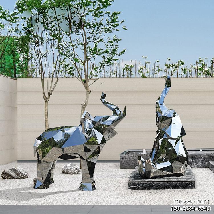 鏡面大象雕塑展品，亮面效果制作，切面大象雕塑精品