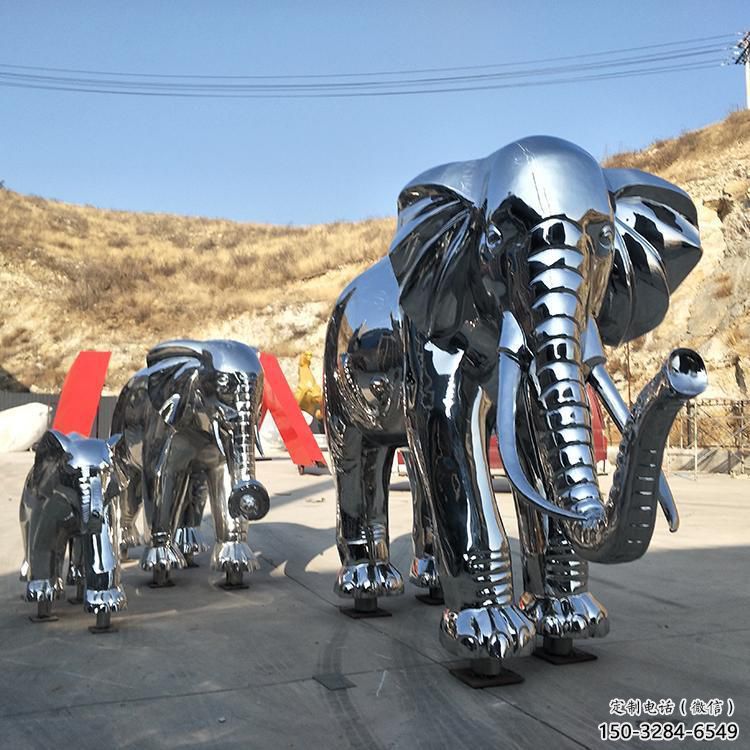 金屬大象雕塑廠家，動物景觀雕塑，不銹鋼動物雕塑提供